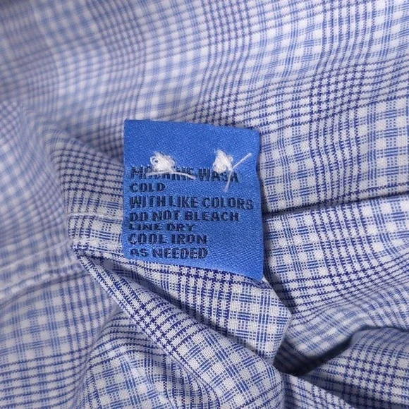 J. McLAUGHLIN Blue Check Button Up Shirt Men's Cotton Long Sleeve LARGE